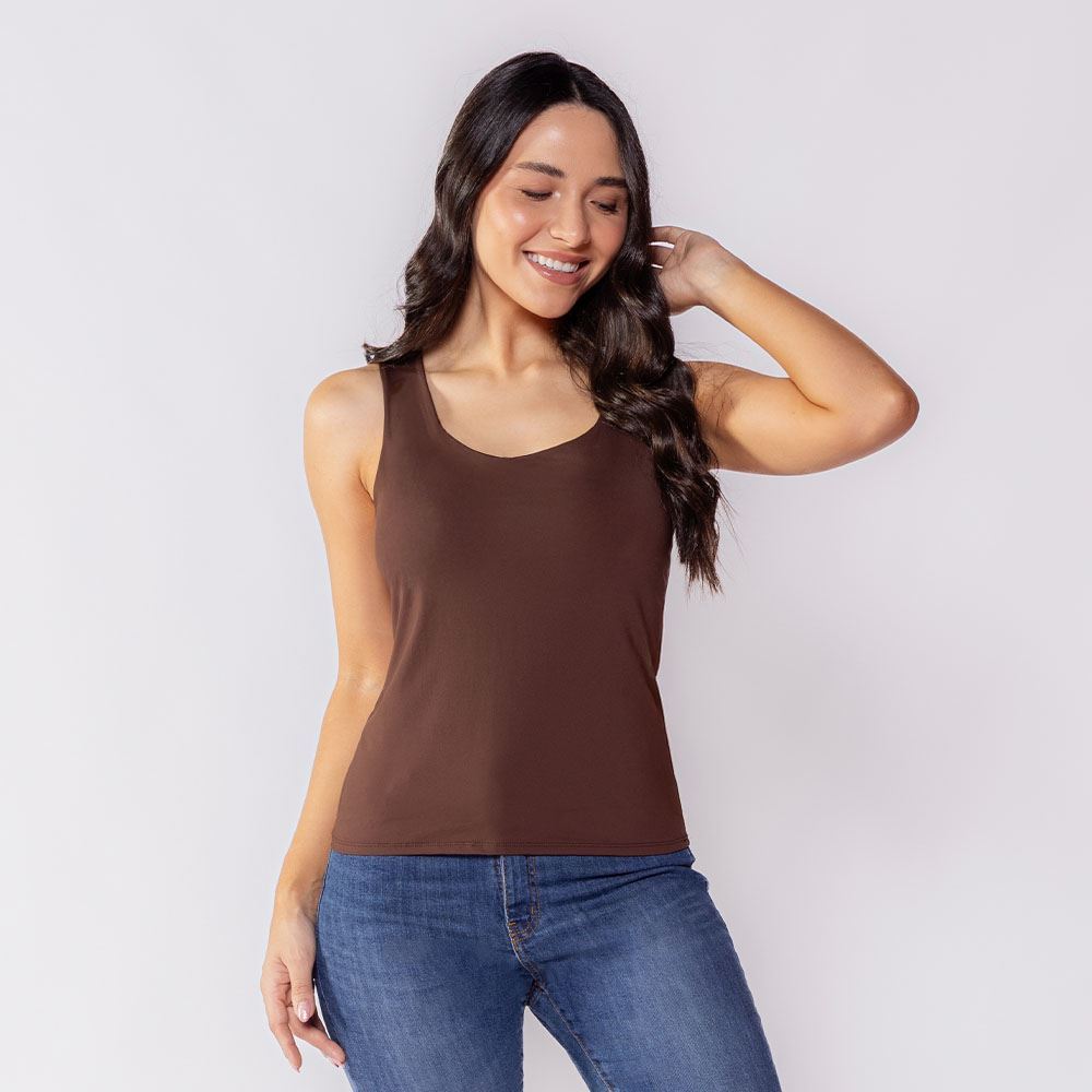 Regata Básica Feminina De Microfibra Patricia Foster Marrom