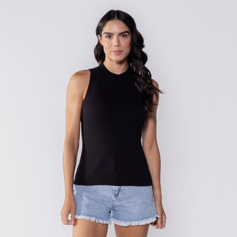 Regata Feminina Canelada Patricia Foster Preto