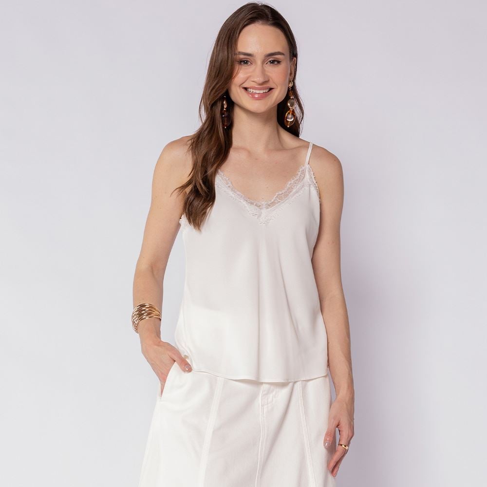 Regata Feminina Em Crepe Patricia Foster Off White