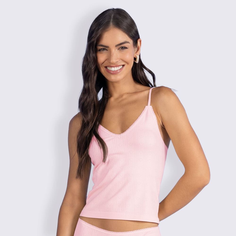 Regata Feminina Segunda Pele Com Alça Fina Camila Moretti Rosa Doce 14-3205