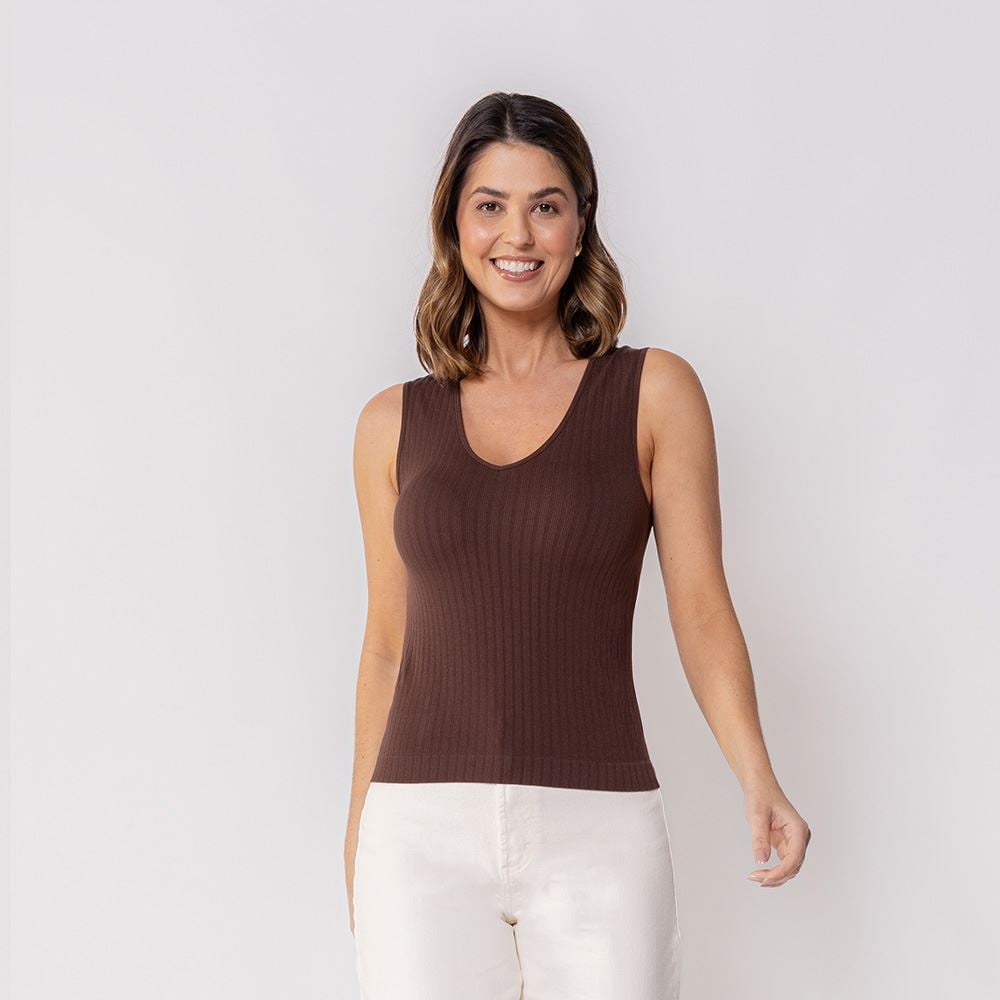 Regata Feminina Sem Costura De Poliamida Patricia Foster Marrom