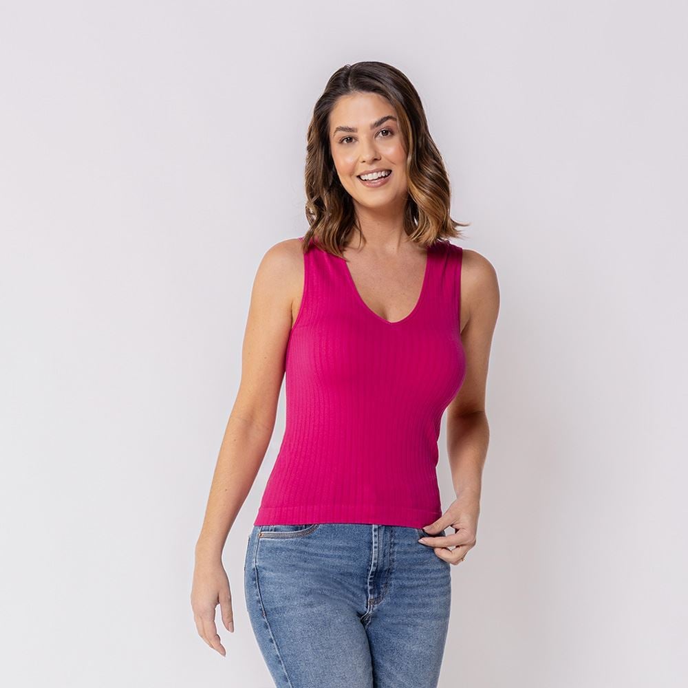 Regata Feminina Sem Costura De Poliamida Patricia Foster Rosa Drama