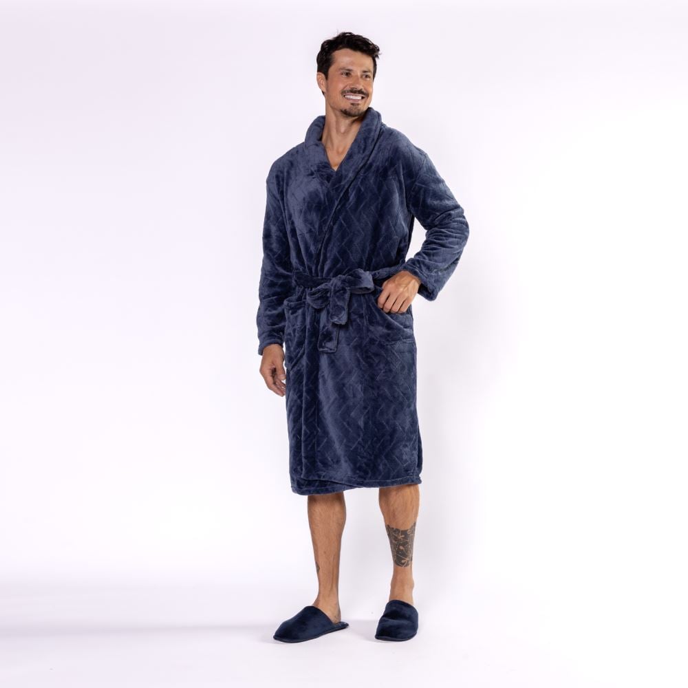 Roupão Gg Microfibra Masculino Marc Alain - Azul Profundo Geo
