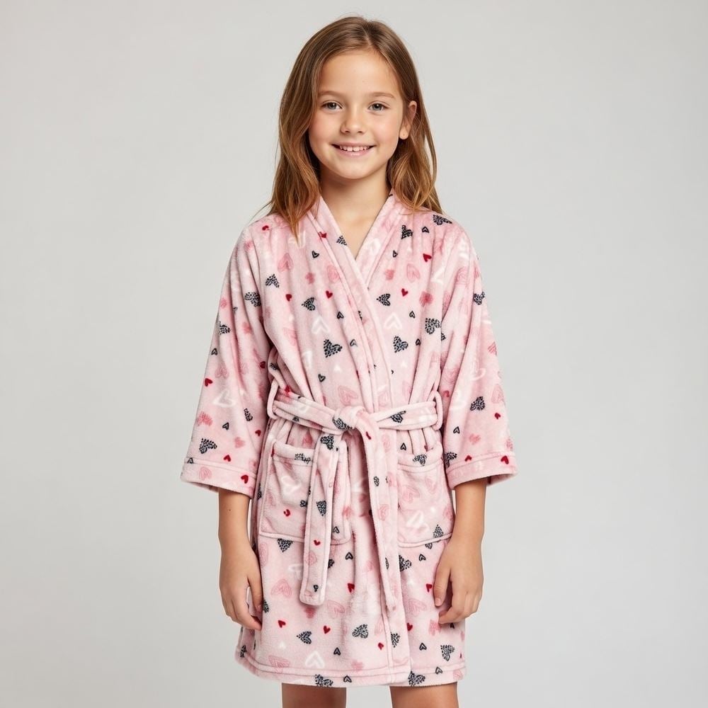 Roupão Infantil M Microfibra Lumini Havan Kids - Coração Rosa