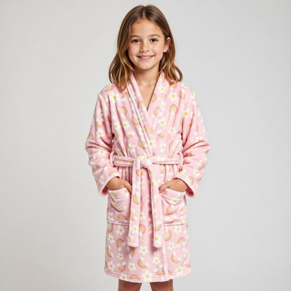 Roupão Infantil M Microfibra Lumini Havan Kids - Arco Íris Rosa
