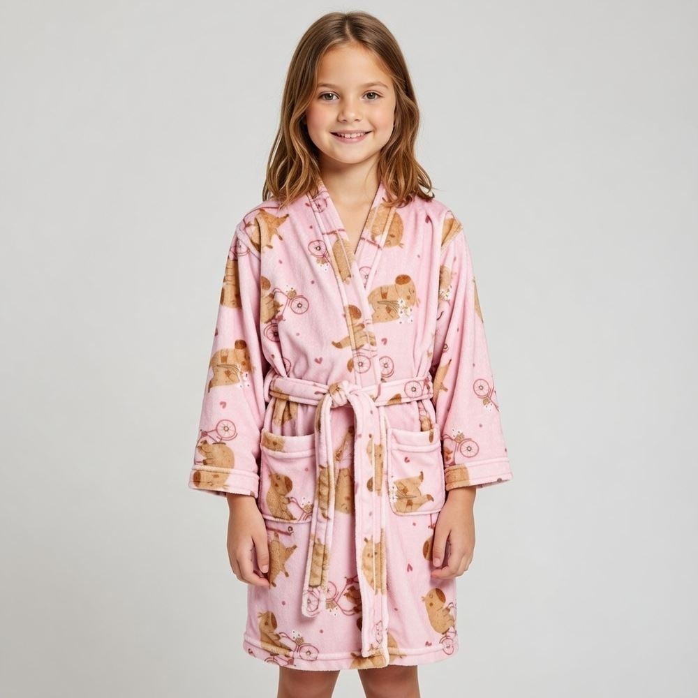 Roupão Infantil M Microfibra Lumini Havan Kids - Capivara Rosa