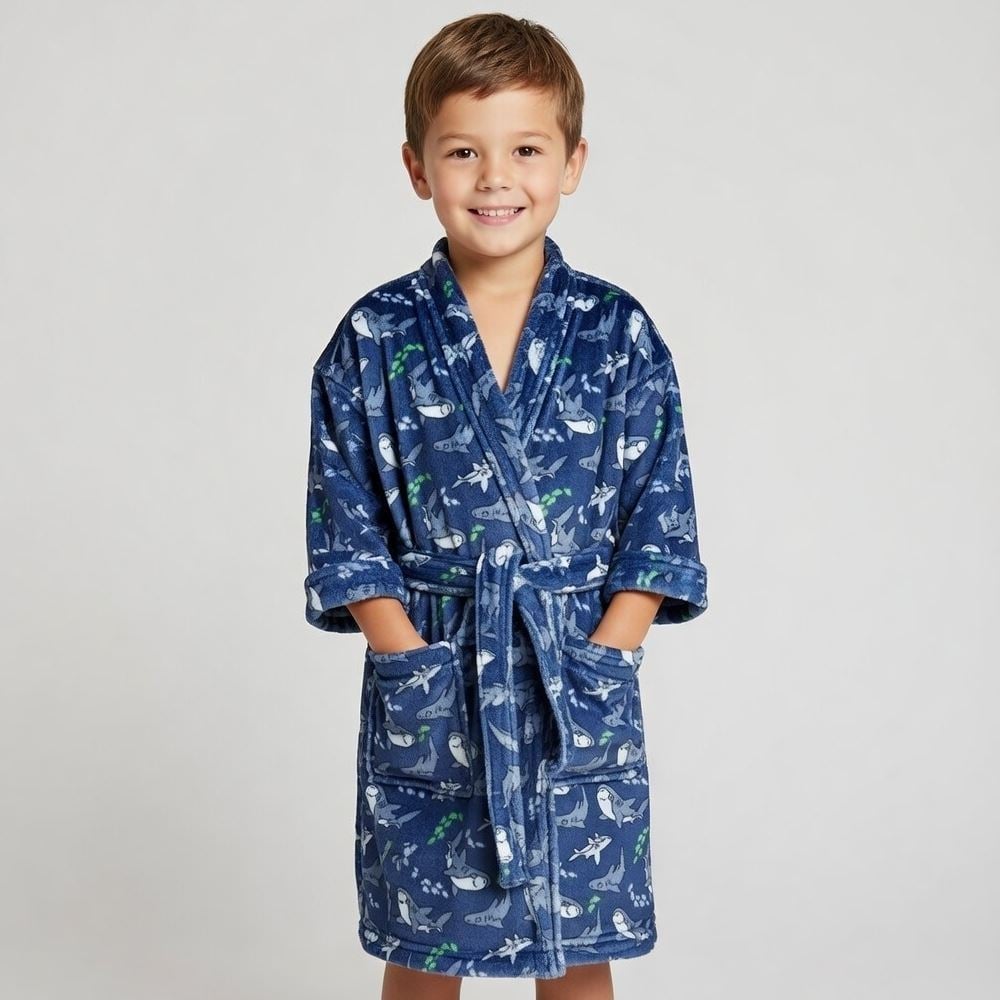 Roupão Infantil P Microfibra Lumini Havan Kids - Tubarão Azul