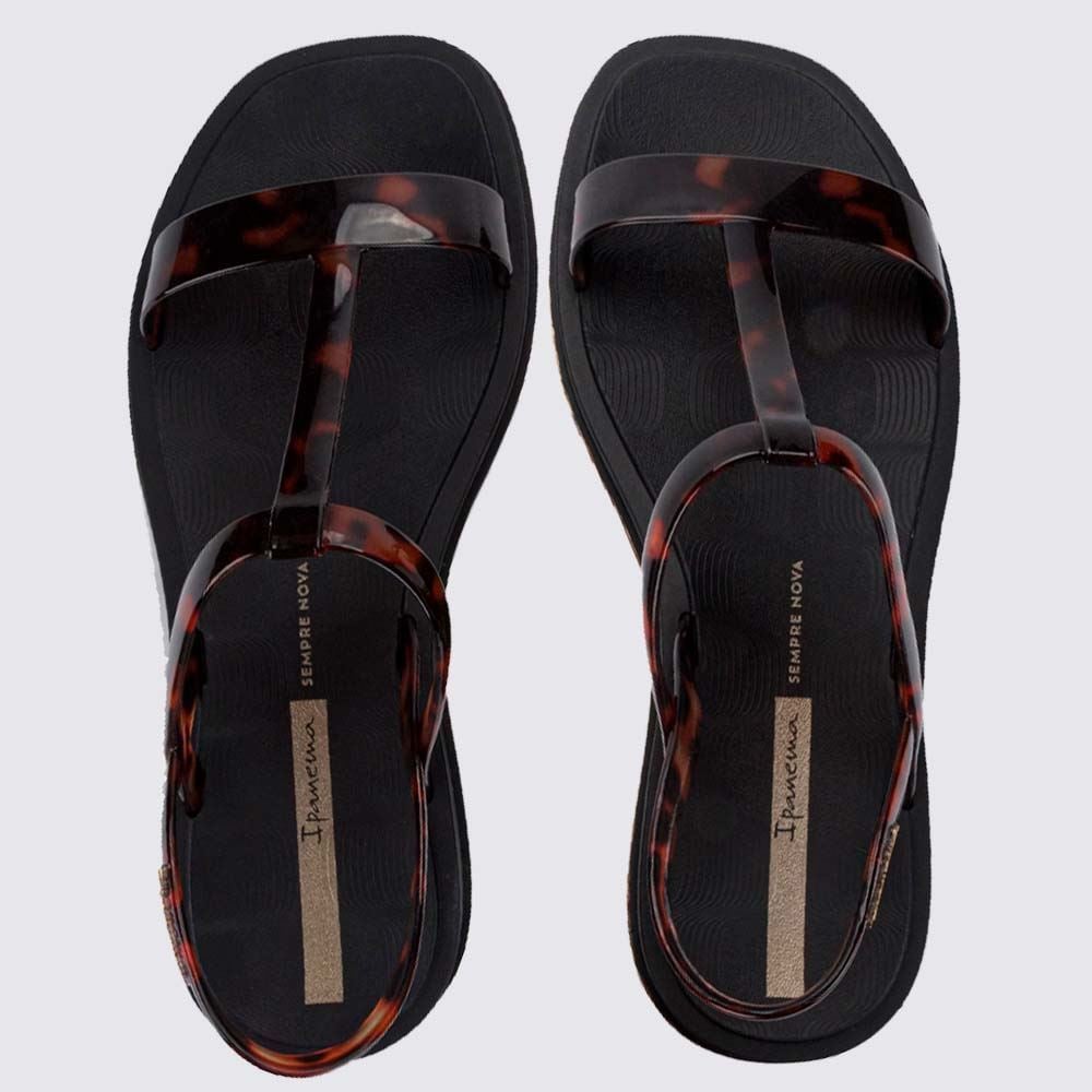Sandália Ipanema Feminina Glow Trendy Preto/Tartaruga/Dourado