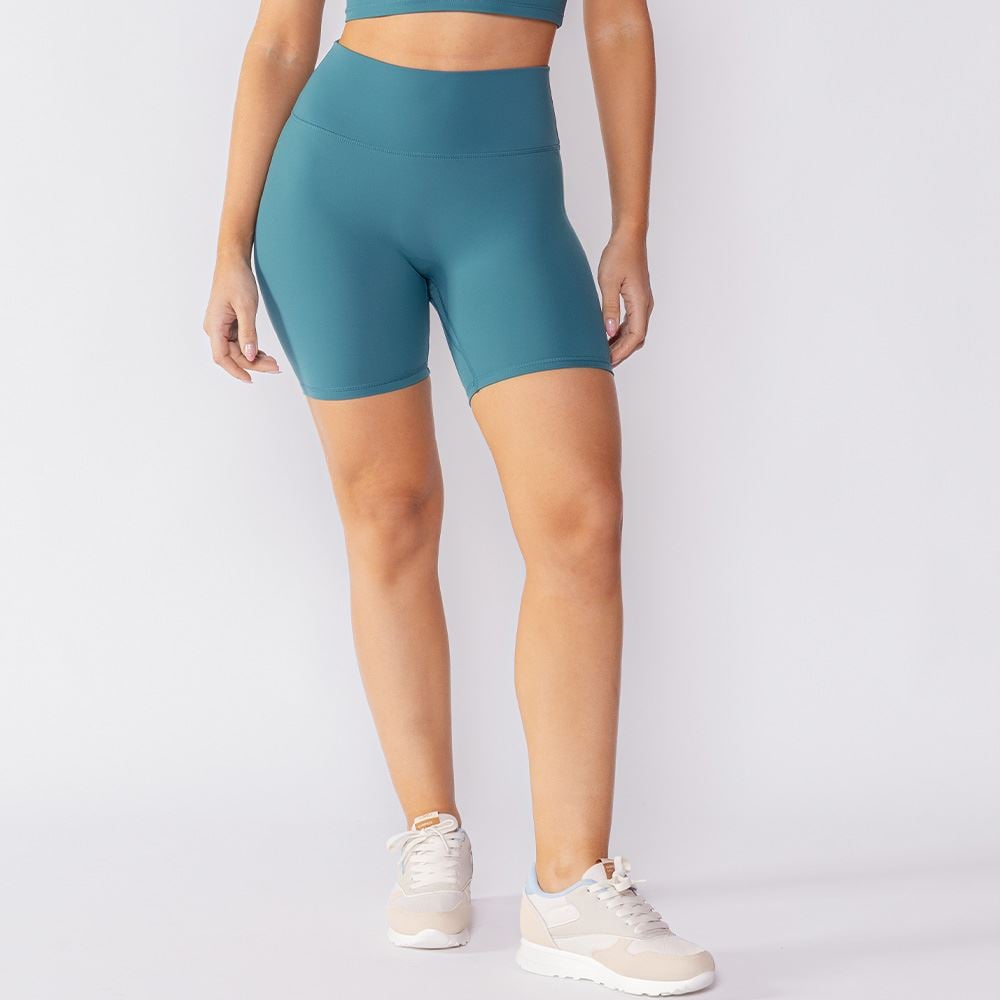Short Fitness Feminino Com Cós Duplo Scream Azul Laguna