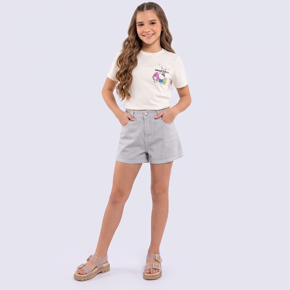 Short Sarja Juvenil Menina 12 a 16 Anos Marmelada Verde Acinzentado