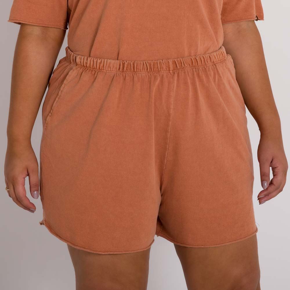 Shorts Plus Size Estonado em Moletinho Patricia Foster Mais Terracota