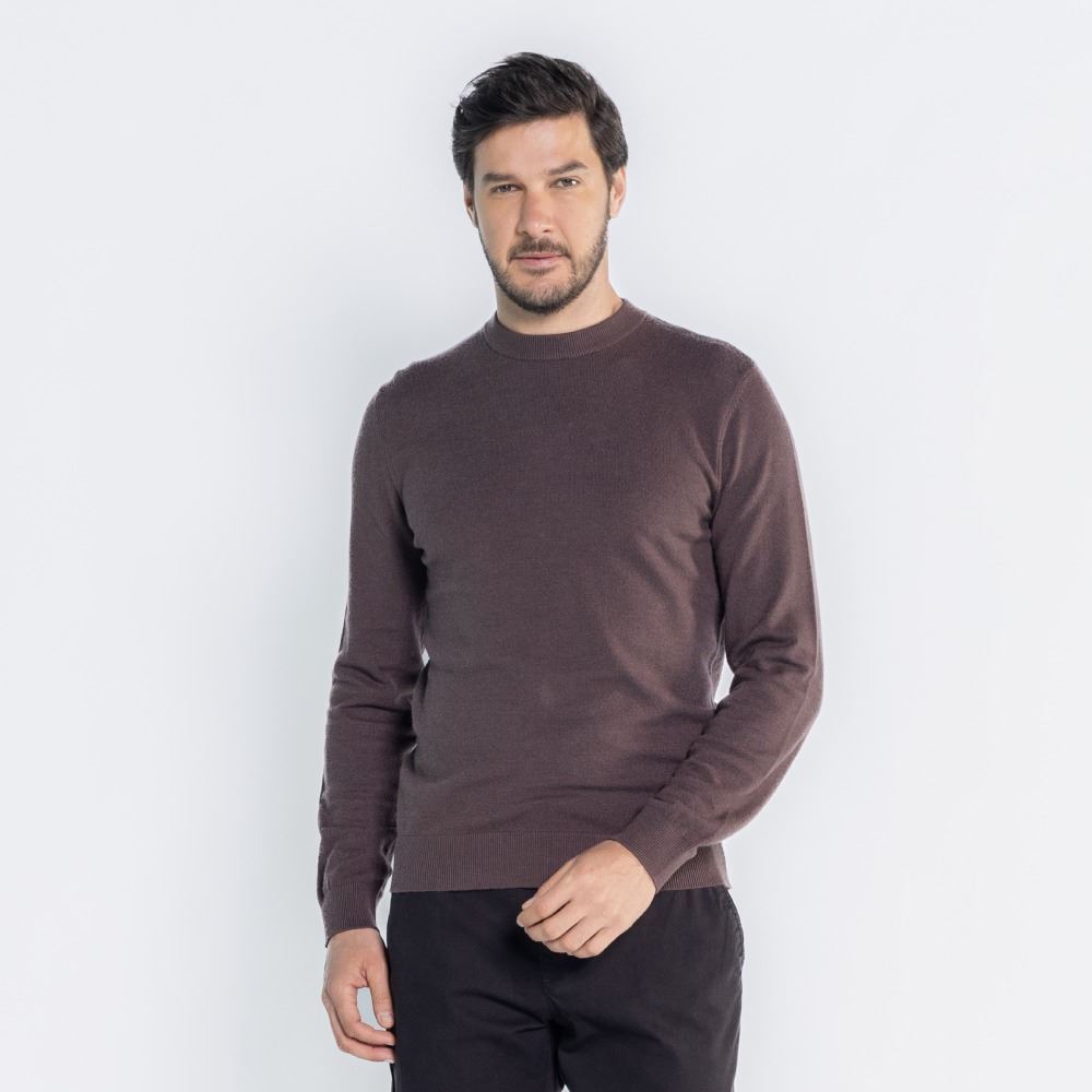 Suéter Masculino De Tricot Gola Redonda Marc Alain Marrom