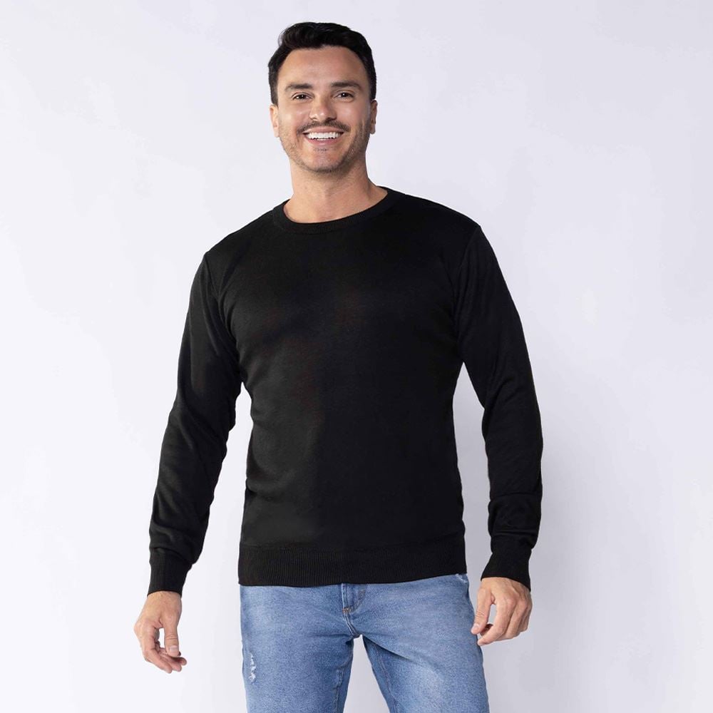 Suéter Masculino De Tricot Gola Redonda Marc Alain Preto