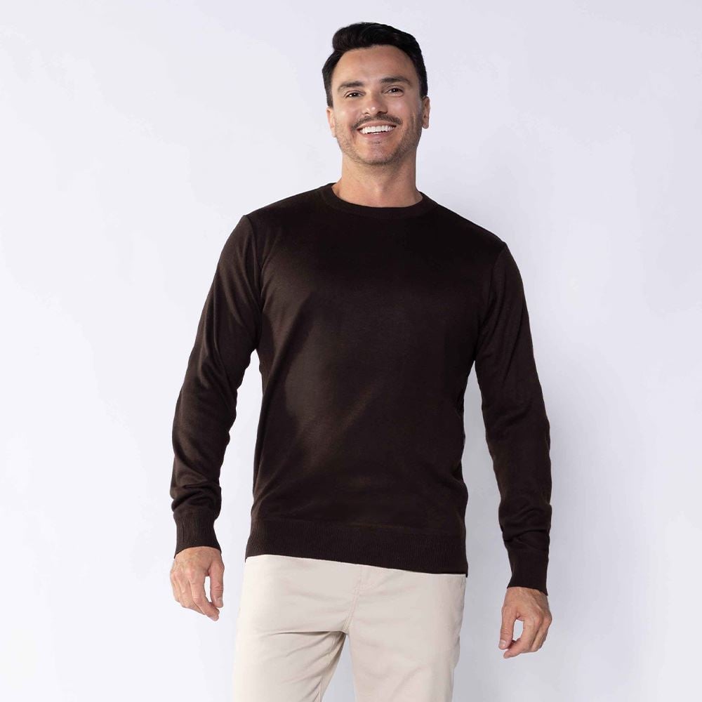 Suéter Masculino De Tricot Gola Redonda Marc Alain Marrom