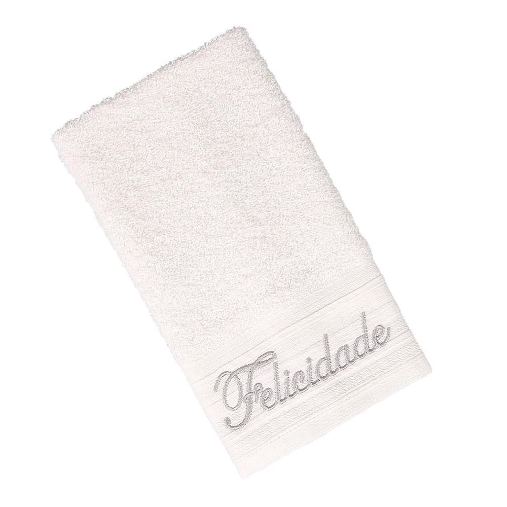 Toalha de Lavabo Bordada Desejos Havan Casa - Off White Felicidade