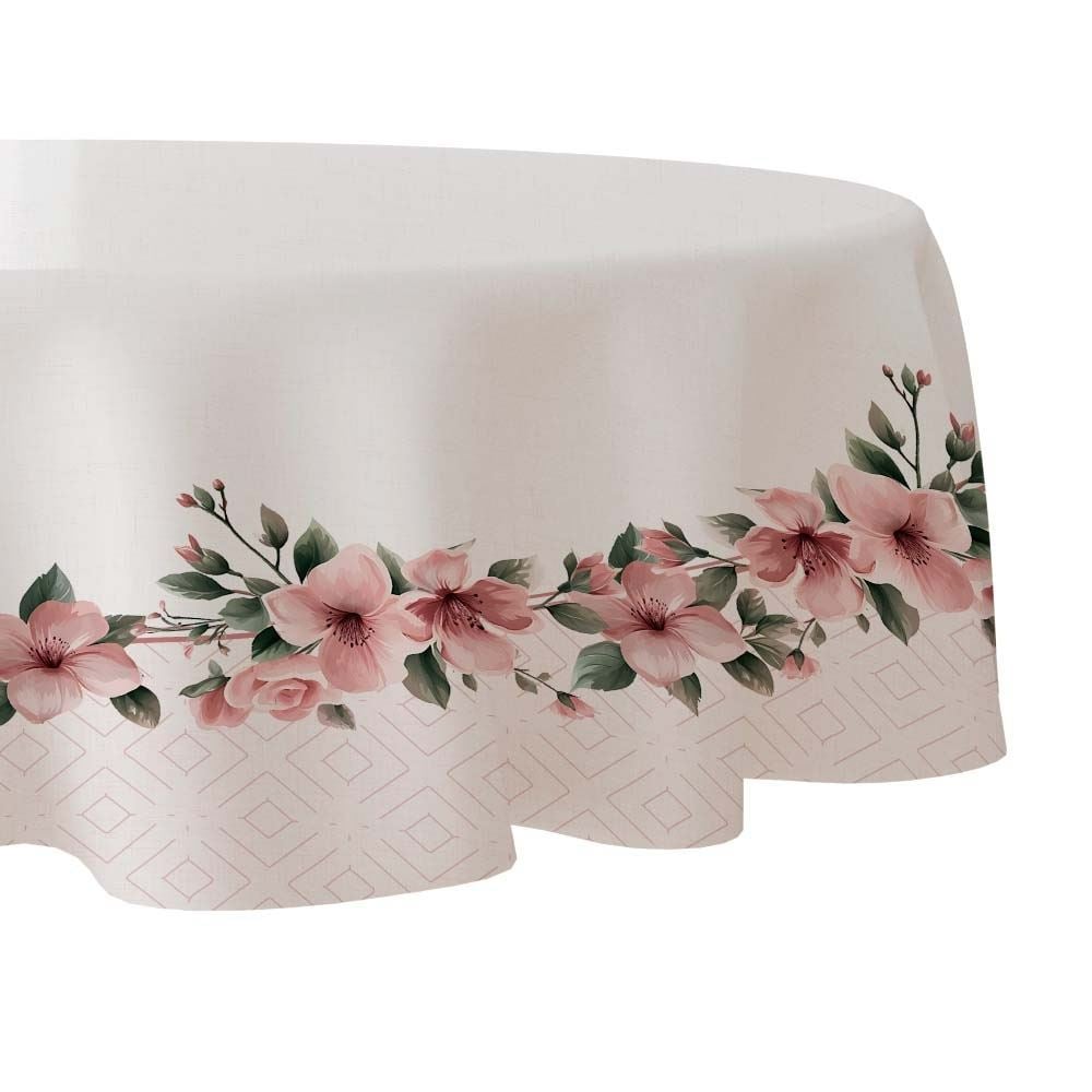 Toalha de Mesa 1,50M Redonda Estampada Havan Casa - Floral Rosa