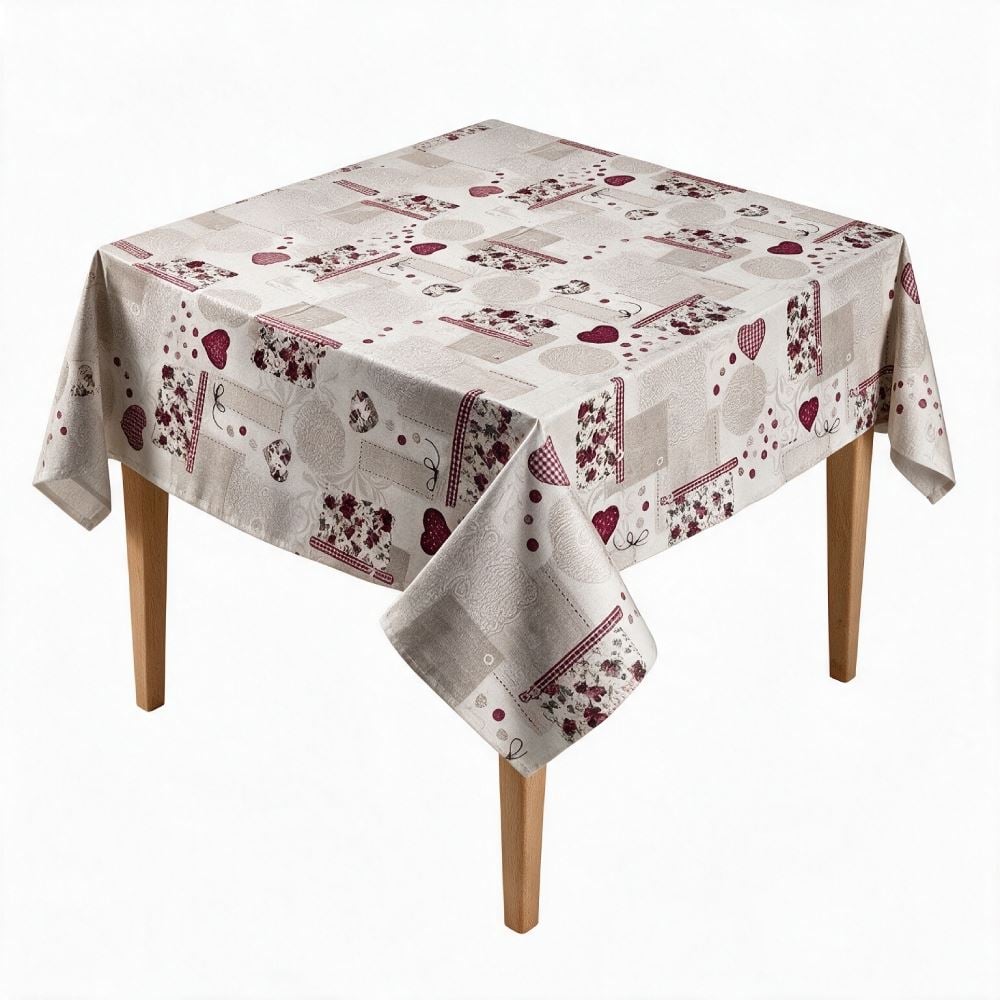Toalha de Mesa Térmica Quadrada 1,38X1,38M Salehtex - Coração Patchwork