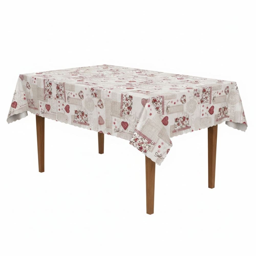 Toalha de Mesa Térmica 1,38M X 2,10M Salehtex - Coração Patchwork