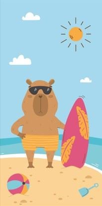 Toalha de Praia Aveludada 100% Algodão Döhler - CAPIVARA SURF