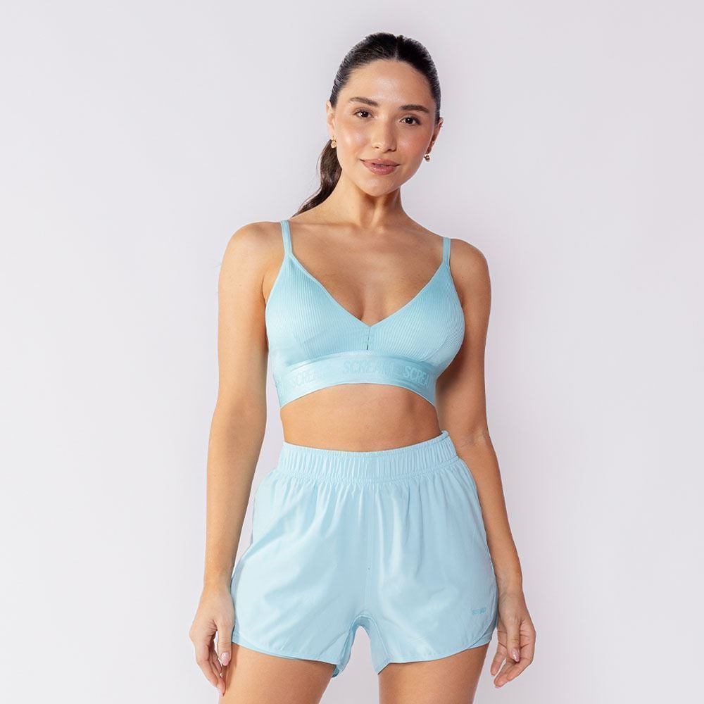 Top Feminino Esportivo Sem Costura Scream Azul Acqua