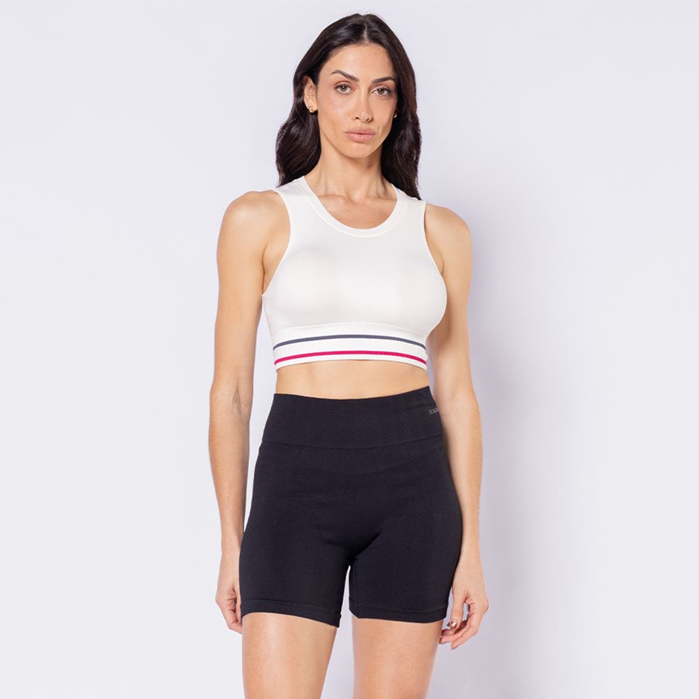 Top Feminino Fitness Semaless Scream Off White/Marinho/Bordo