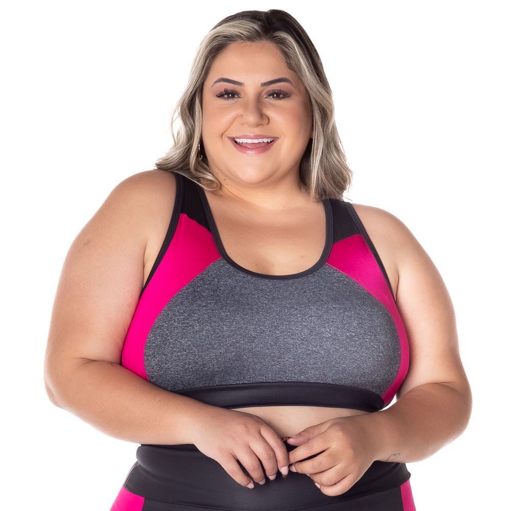 Top Plus Size com Bojo e Recortes Scream Mescla Escuro/Rosa Top Plus Size com Bojo e Recortes Scream Mescla Escuro/Rosa