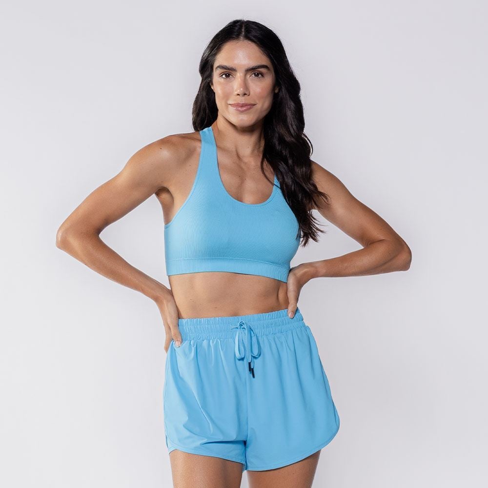 Top Feminino Fitness Sem Costura Scream Azul Aquario 16-4530