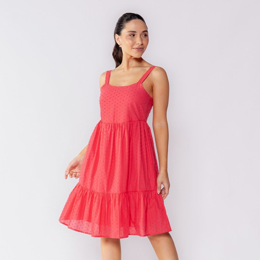 Vestido Feminino Curto Maquinetado Boby Blues Framboesa