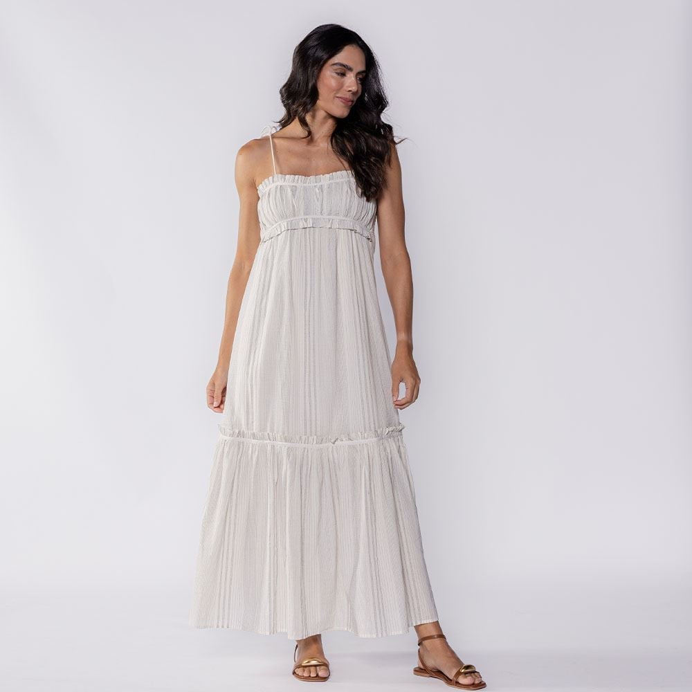 Vestido Feminino Longo Com Alça De Amarrar Patricia Foster Off White