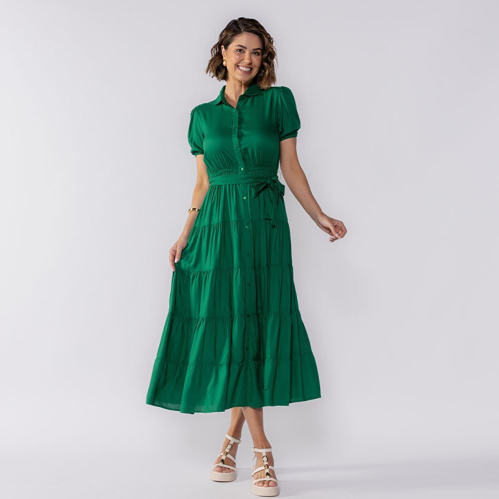 Vestido Feminino Midi De Botões Patricia Foster Verde