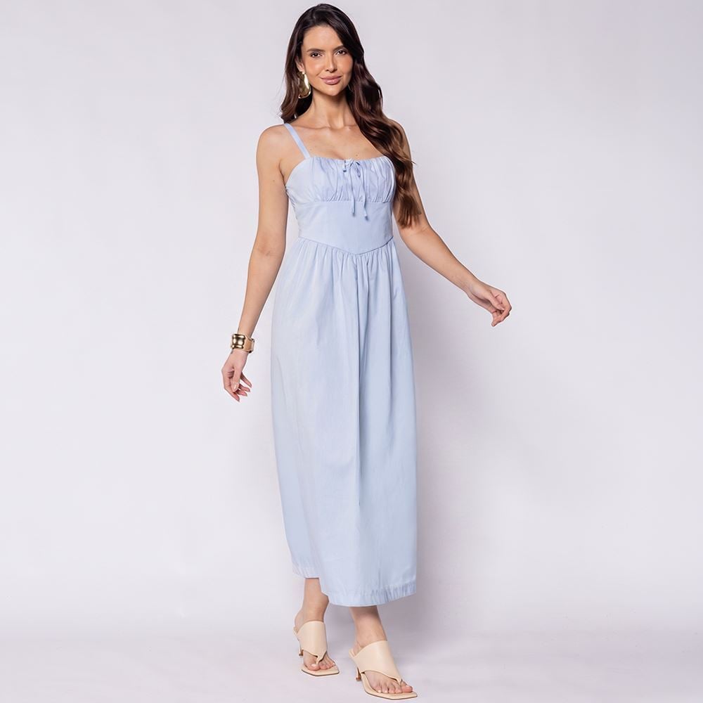 Vestido Midi Feminino Corselet Com Alças Finas Boby Blues Azul